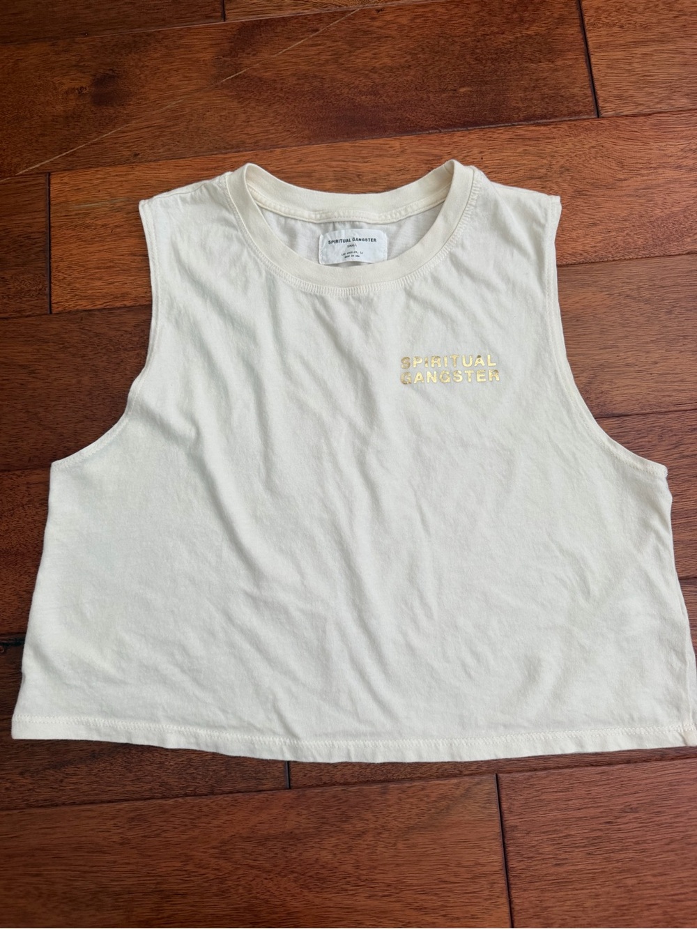 Spiritual Gangster Cream Cropped Muscle Tank
